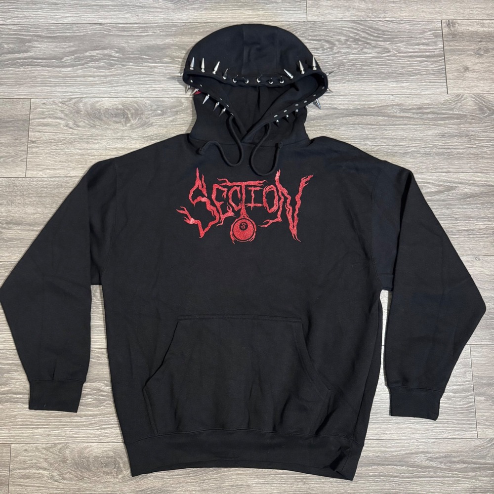 Rare Section 8 Black Spiked Hoodie 8 Ball Graphic Men's Size XL Streetwear